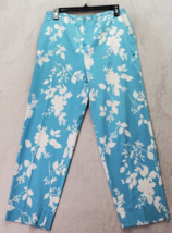 Kate Hill Pants Women&#39;s Petite 8 Blue Tropical Print Cotton Pockets Straight Leg - £13.83 GBP