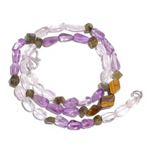 Natural Amethyst Crystal Labradorite Gemstone Smooth Beads Necklace 17&quot; UB-5605 - £8.67 GBP