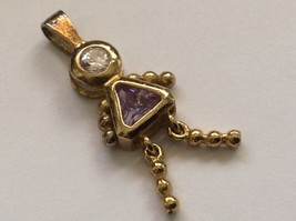 VTG Girl Pink Tourmaline Birthstone 14K GP Sterling Silver 925 charm pendant - £18.68 GBP