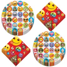 Live It Up! Party Supplies Colorful Emoji Smiley Face Round Paper Dinner Plates  - £11.50 GBP