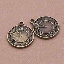 5 Clock Charms Antiqued Bronze Steampunk Roman Numerals Pendants Vintage... - $4.94