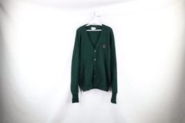 Vintage 90s Izod Mens Large Spell Out Knit Button Cardigan Sweater Hunter Green - £38.88 GBP