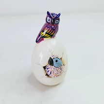 Cracked Egg Clay Pottery Bird Purple Owl Pink Parrot Hand Painted Mexico... - £22.07 GBP