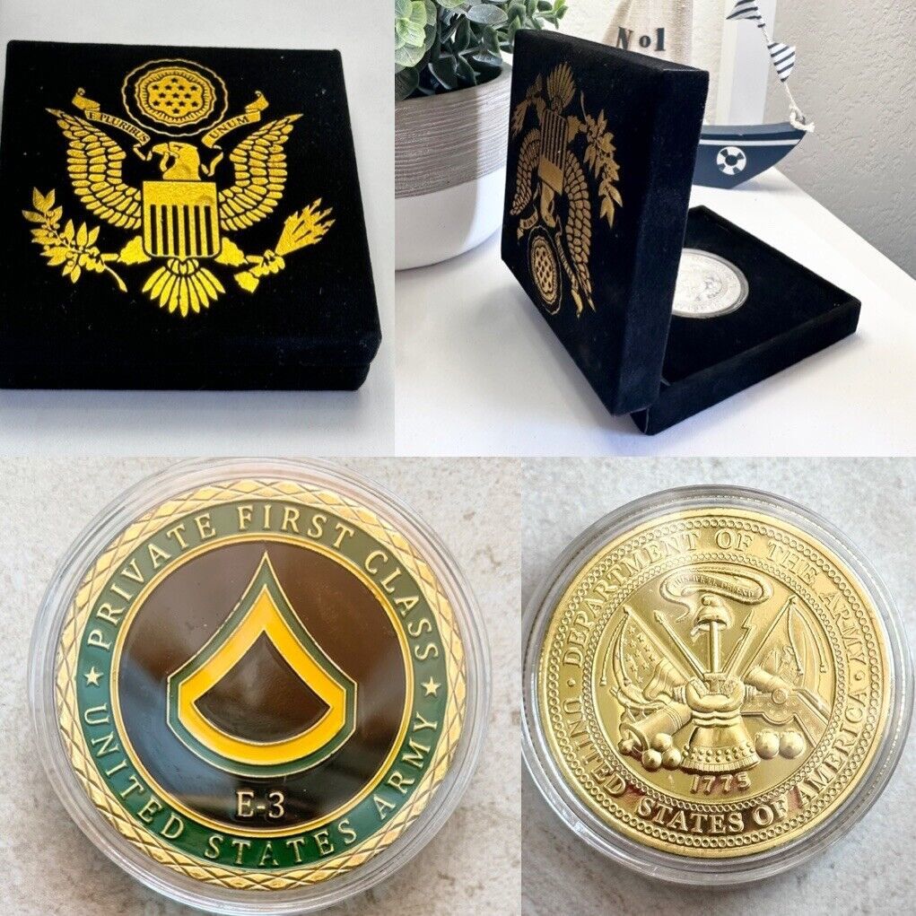 US ARMY PRIVATE FIRST CLASS E-3 Challenge Coin With special velvet case ...