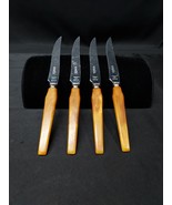 MID CENTURY Acadia Set of 4 Steak Knives Butterscotch Swirl Handles Made... - $19.42