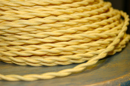 Yellow cotton cloth covered scribble wire, vintage style lamp cord antique - £1.08 GBP