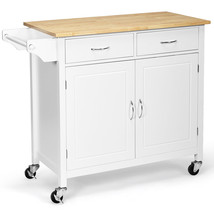 Costway Rolling Kitchen Cart Island Wood Top Storage Trolley Cabinet White - £229.77 GBP