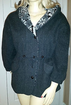 Casual Corner Petite Warm Gray Wool Hooded Jacket Coat Southwest Print Trim M/L - £15.77 GBP
