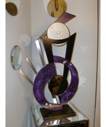 Pretty Purple Abstract Wood w/Mirror &amp; Metal Accents Diva Art69 Table Sc... - £263.18 GBP