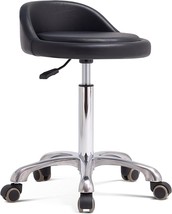 Grace &amp; Grace Lash Chari Rolling Desk Stool with Wheels Black without Fo... - £53.15 GBP