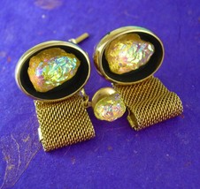 Hauntingly Beautiful  Vintage Lava Glass Cufflinks tie tack set  Wedding Yellow  - £123.90 GBP