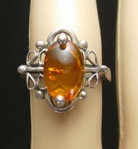 Vintage Parisian Ring Amber antiquarian style raised fancy setting heirloom  Wed - £97.63 GBP