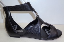 Karl Lagerfeld Paris Size 8 M BOULOI Black Leather Sandals New Womens Shoes - £101.71 GBP
