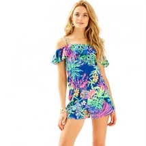 Lilly Pulitzer Klea Off The Shoulder Indigo All A Glow Romper Size Small - £62.14 GBP