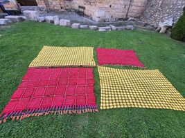 Lot of 4 handmade wool bed covers, mid century unique work technique bed... - $80.00