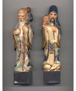 Antique Chinese Glazed Clay Earthenware Statues Man w/Child, Elderw/Staff - $100.00
