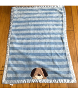 Carter&#39;s Baby Blanket Puppy Dog Blue Stripes Satin Edge SO SOFT and CLEA... - $40.27 CAD