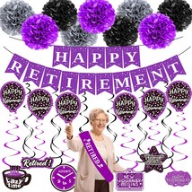 Retirement Decorations Women Purple Happy Retirement Party Decorations Female (5 - £21.22 GBP