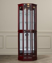 Floor Standing Corner Curio Cabinet Glass Mirrored Back Top Light Living Room - £394.76 GBP