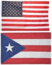 3X5 Usa American Flag &amp; Puerto Rico Friendship Embroidered 210D Premium Set - £42.35 GBP