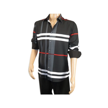 Men Sports Shirt by DE-NIKO Long Sleeves Fashion Print Soft Modal NK1010 Black image 8