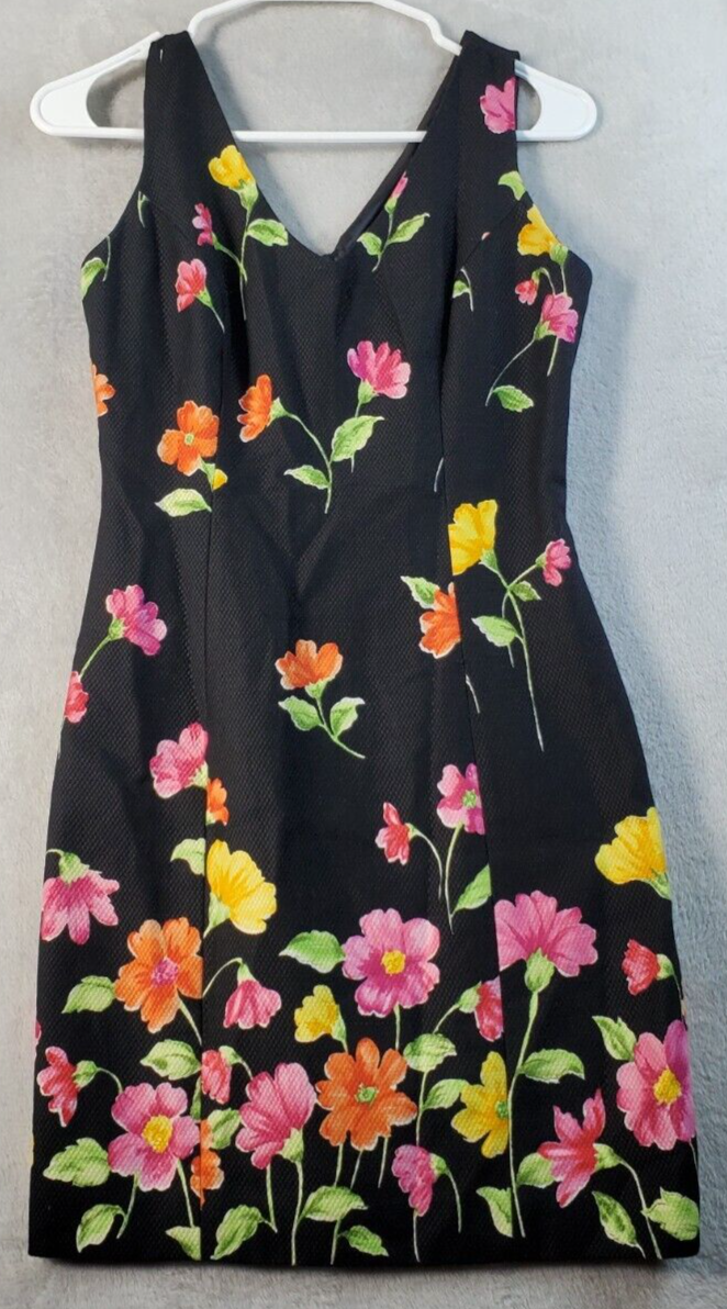 Kenar Tank Dress Womens Size 4 Black Floral Cotton Sleeveless V Neck Bac... - $13.60