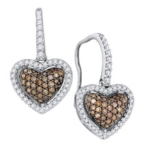 10k White Gold Brown Color Enhanced Diamond Heart Dangle Earrings 5/8 - £399.17 GBP