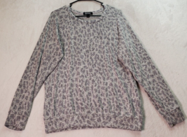 Buffalo by David Bitton Sweater Womens Medium Gray Leopard Print Knit Round Neck - £13.21 GBP