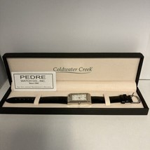 Coldwater Creek Watch Silver Tone Black Leather Band PEDRE Watch NEW in BOX - £21.92 GBP