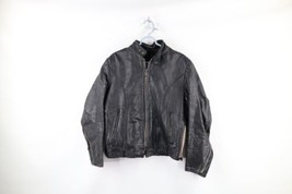 Vintage 70s Mens Large Distressed Leather Cafe Racer Motorcycle Jacket Black USA - £126.57 GBP