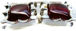 Foster Red Stone Square Mid Century Silver Tone Vintage Cufflinks - £35.04 GBP