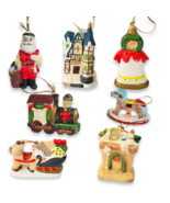 Vintage Porcelain Christmas Ornaments Set of 7 Hand Painted Hearth Train... - $189.87 MXN