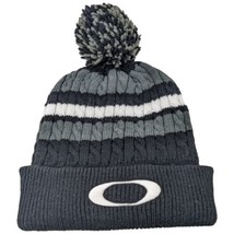 Oakley Vintage Black Beanie with Pom Gray White Stripe Winter Hat Acrylic - £31.87 GBP