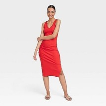 Women&#39;S Rib Knit Side Ruched Dress - Red S - £13.57 GBP
