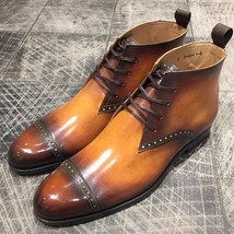 Leather Handmade Men&#39;s Patina Dress Boots, Leather Tan Patina Formal Boots - £190.29 GBP