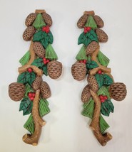 Pair 1974 Arnels Vintage Candle Holder Pine Cone Tree Christmas Wall Hanger - £36.58 GBP