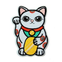 Cute Maneki Neko Iron On Patch 3.7&quot; Embroidered Applique Lucky Fortune Money Cat - £3.89 GBP