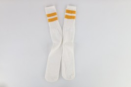 Vtg 70s Streetwear Cotton Striped Tube Socks White Yellow USA Mens Large... - £35.05 GBP