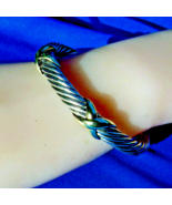 David Yurman X Cable Bangle Sterling Silver 14k Gold Cuff Bracelet 7 mm - $17,532.53 MXN