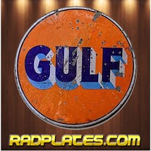 Vintage style Round Man Cave Garage GULF OIL GAS Aluminum Metal Sign 11.75&quot; - £15.55 GBP