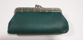 Vintage Ladies Clasp Wallet Purse 2 Pockets Green Faux Leather - Needs repair - £14.64 GBP