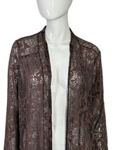 Carole Little Brown Cardigan Womens Large Open Front Semi Sheer Lightweight - $14.88