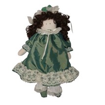 Vtg Homestead Kids Handmade Rag Doll Green Dress Brown Curly Hair 90&#39;s 14&quot; - £10.15 GBP