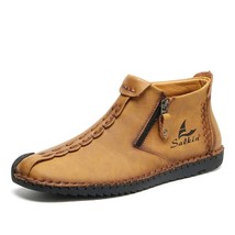 Hand-stitching Leather Boots Men Shoes Casual Slip On Patent Boots Work Retro Le - £37.50 GBP