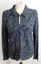Chico&#39;s Travelers 2 (L) Blue Silver Paisley Waffle Textured Jacket - £22.32 GBP