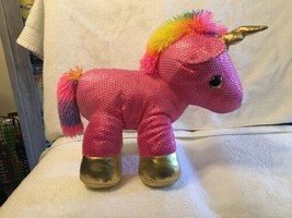 Dan Dee Pink Sparkle Glitter Unicorn Plush Rainbow Shiny Gold Hoof Horn LG 17” - £7.42 GBP