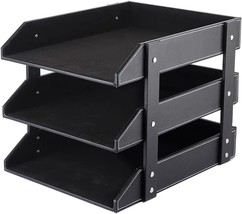 Black Faux Leather Desktop File Sorter Organizer Tray With Three-Layer Document - £41.55 GBP