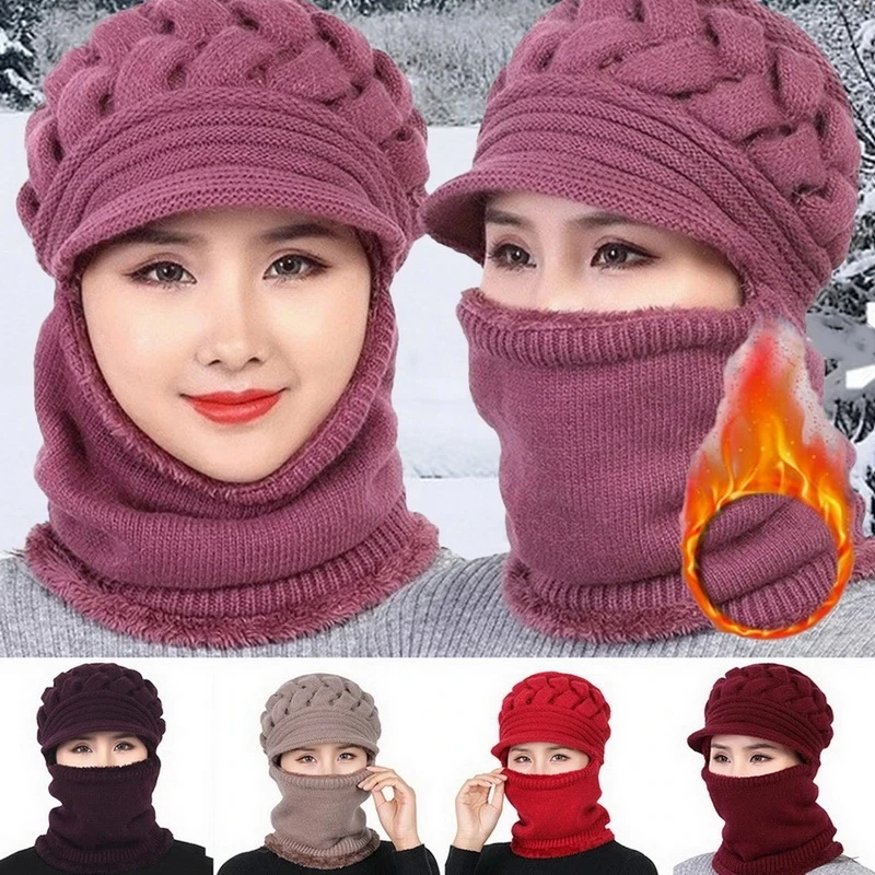 Fleece winter cycling hat beanies women s hat scarf warm windbreak wool knitted hat for thumb200