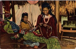 Vtg Postcard, Seminole Indians Making Clothes, Silver Springs Fla. PM 1954 - £5.34 GBP