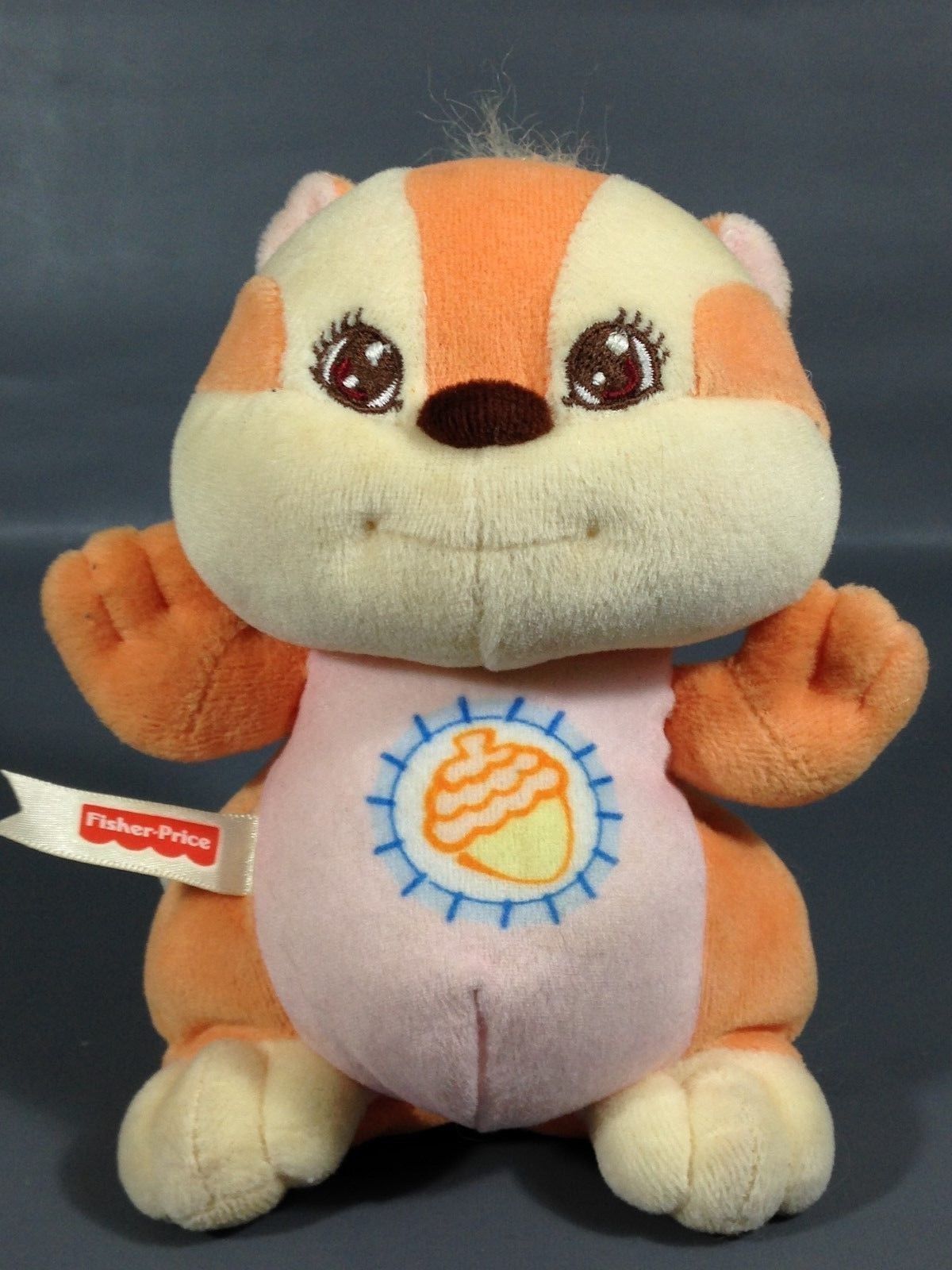 Fisher Price Baby Squirrel Plush Rattle Toy Orange 1998 Stuffed Animal 7" - $14.99